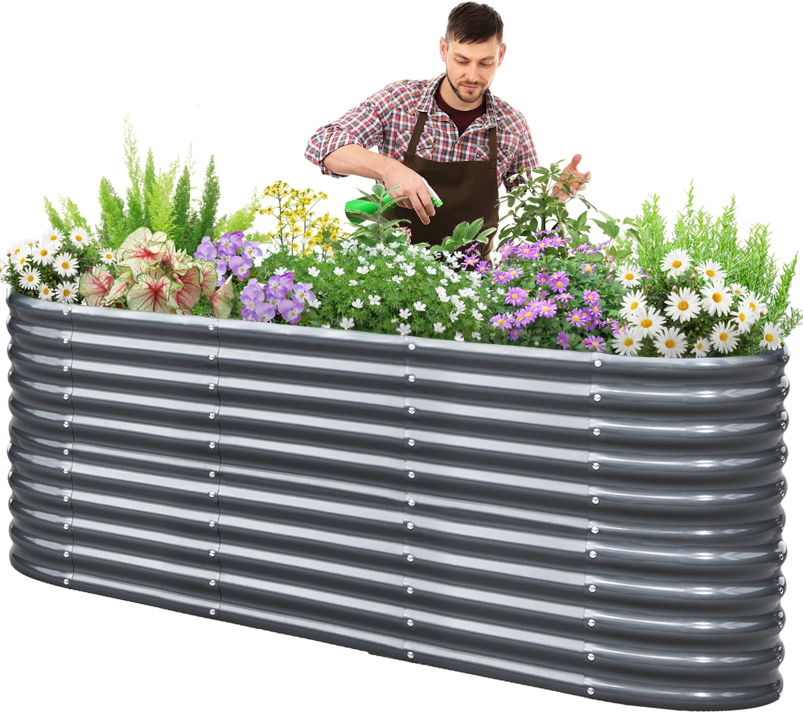 KING BIRD 8x2x3 ft Raised Garden Bed 12 in 1 Galvanized Steel Metal Planter Garden Box Outdoor for Gardening, Vegetables, Flowers, Dark Gray