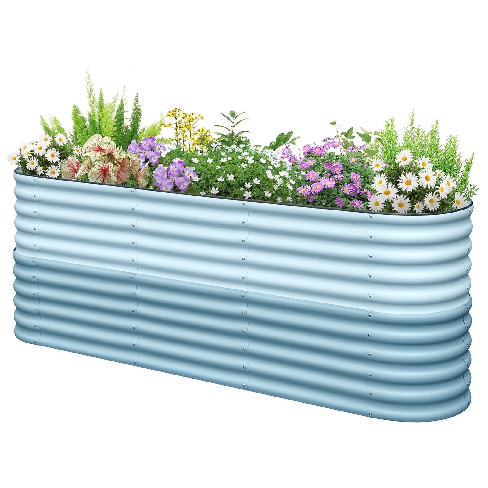 KING BIRD 8x2x3 ft Raised Garden Bed 12 in 1 Galvanized Steel Metal Planter Garden Box Outdoor for Gardening, Vegetables, Flowers, Light Blue