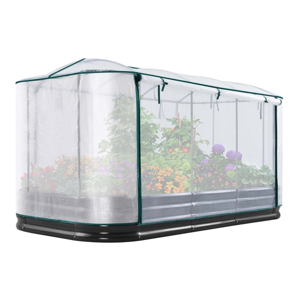 KING BIRD 8x4x1 ft Raised Garden Bed with Cover Galvanized Steel Metal Planter Garden Box Outdoor for Gardening, Vegetables, Flowers, White