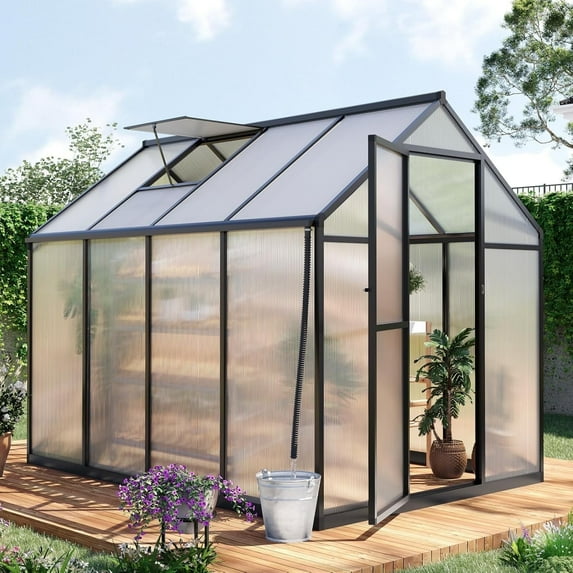 KING BIRD 8x6ft Polycarbonate Greenhouse for Outdoors, Large Walk-in Hot Green House for Outside, Grey