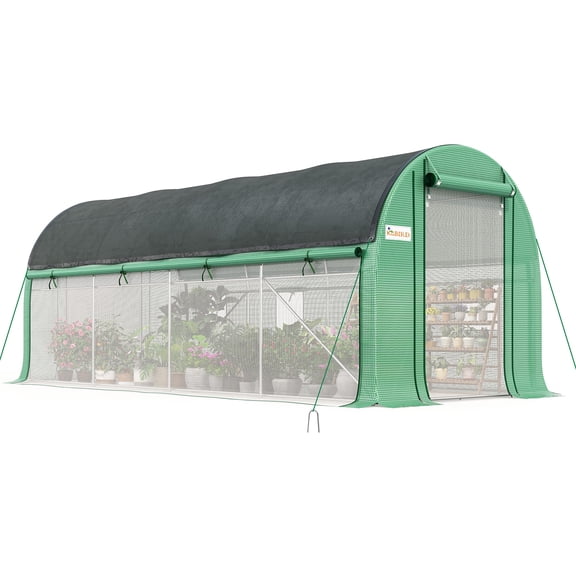 KING BIRD Premium 15x6.6x6.6FT Greenhouse for Outdoors, Large Walk-in Heavy Duty Galvanized Steel Frame, Mesh Door Screen Window, Green