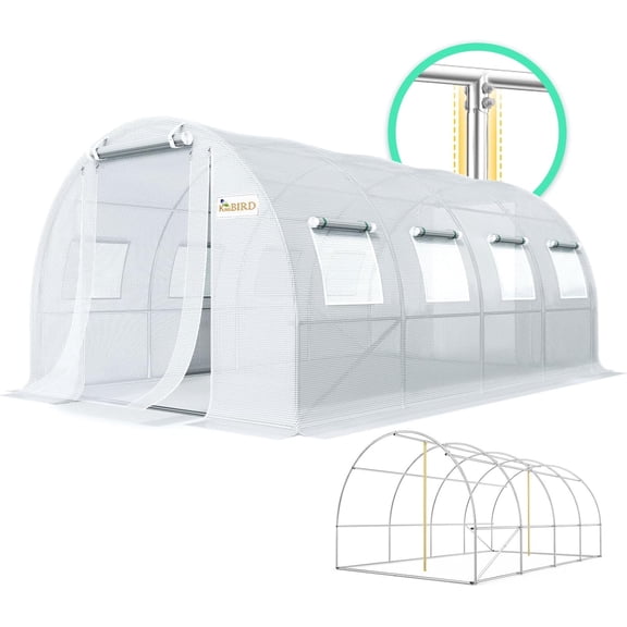 KING BIRD Premium 20x10x6.6FT Large Walk-in Greenhouse for Outdoors, Heavy Duty Galvanized Steel Frame, White