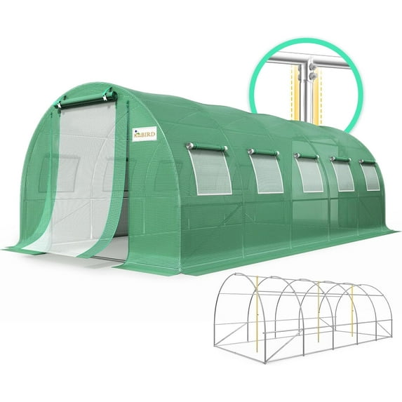 KING BIRD Premium 25x10x6.6FT Large Walk-in Greenhouse for Outdoors, Heavy Duty Galvanized Steel Frame, Green