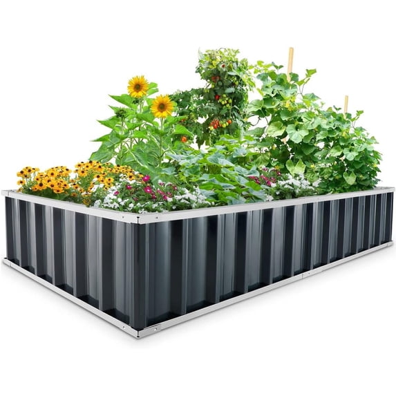 KING BIRD Raised Garden Bed 68" Lx 36" Wx 12" H Galvanized Garden Planter Box Kit Dark Gray 6x3x1ft