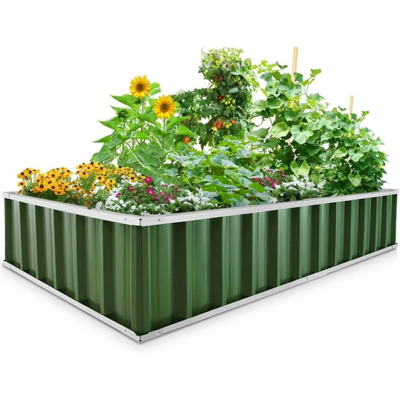 KING BIRD Raised Garden Bed 68" Lx 36" Wx 12" H Galvanized Garden Planter Box Kit (Green) 6x3x1ft