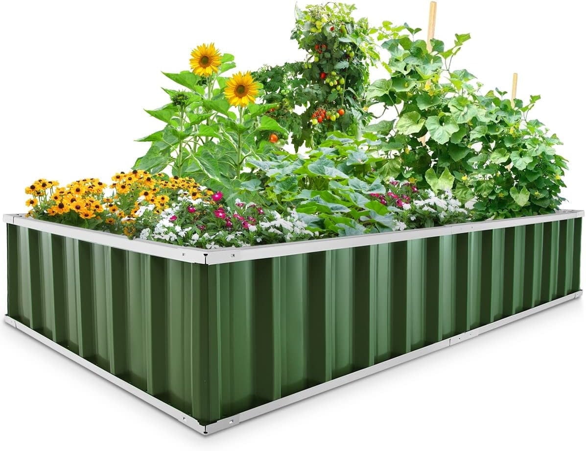 KING BIRD Raised Garden Bed 68" Lx 36" Wx 12" H Galvanized Garden Planter Box Kit (Green) 6x3x1ft