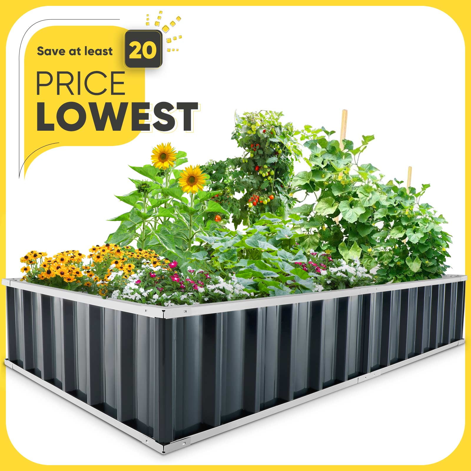 KING BIRD Raised Garden Bed 68"x 36"x 12" Galvanized Steel Metal Garden