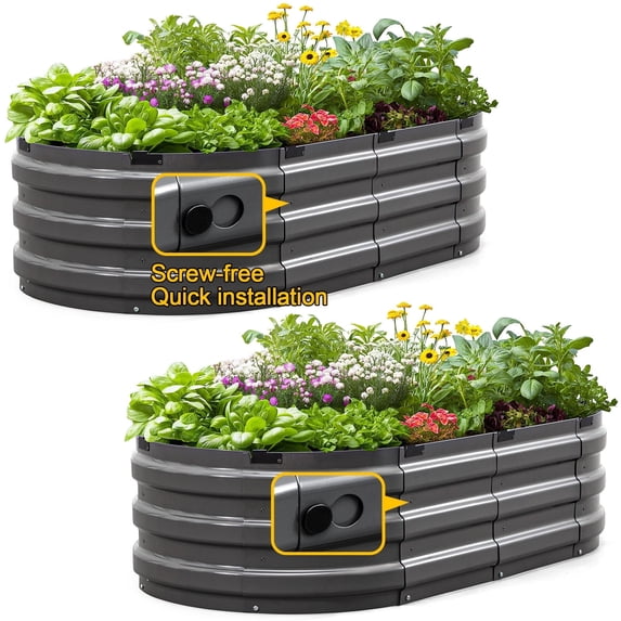KING BIRD Screwless 2pcs 4x2x1 ft Raised Garden Bed Galvanized Steel Planter Garden Box for Outdoor Gardening Vegetables Flowers Dark Gray