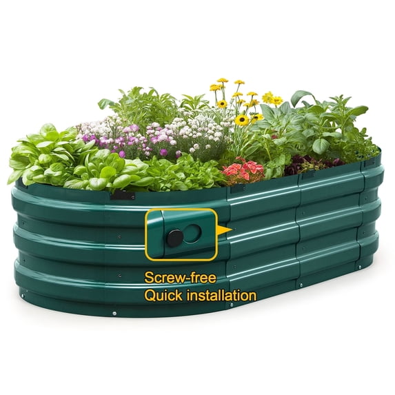 KING BIRD Screwless 4x2x1 ft Raised Garden Bed Galvanized Steel Planter Garden Box for Outdoor Gardening Vegetables Flowers Dark Green