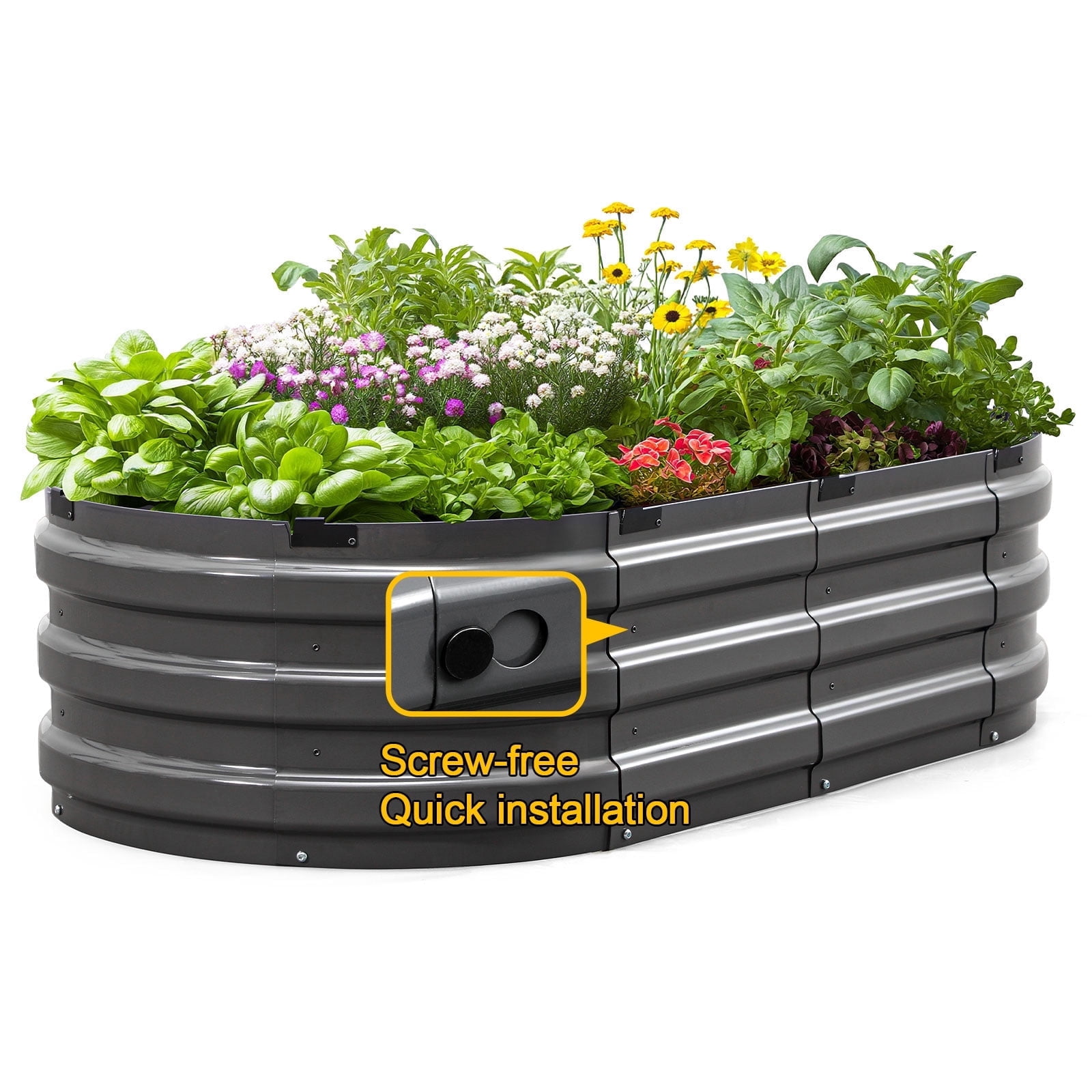 KING BIRD Screwless 4x2x1 ft Raised Garden Bed Galvanized Steel Planter Garden Box for Outdoor Gardening Vegetables Flowers Dark Grey