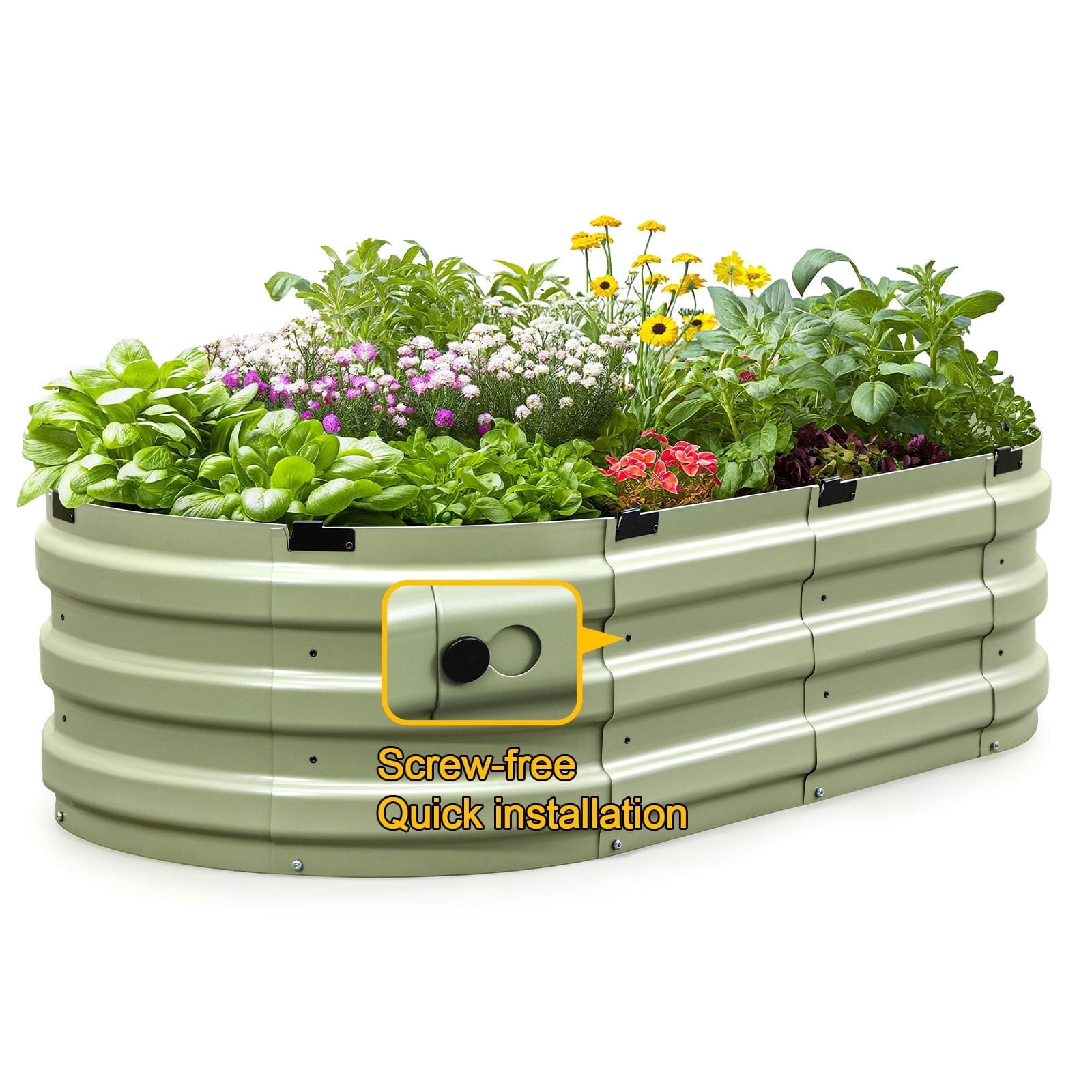 KING BIRD Screwless 4x2x1 ft Raised Garden Bed Galvanized Steel Planter Garden Box for Outdoor Gardening Vegetables Flowers Olive Green