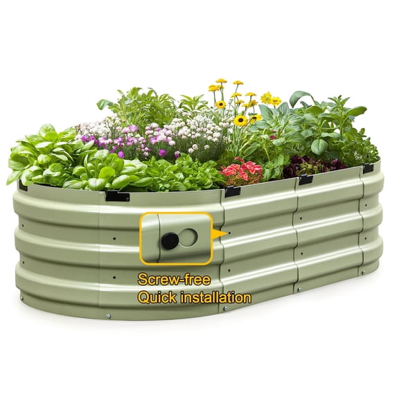 KING BIRD Screwless 4x2x1 ft Raised Garden Bed Galvanized Steel Planter Garden Box for Outdoor Gardening Vegetables Flowers Olive Green