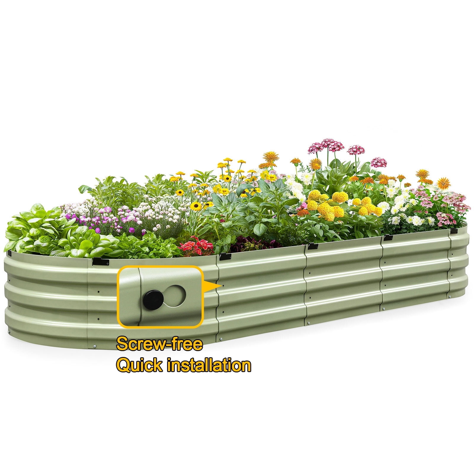 KING BIRD Screwless 8x3x1 ft Raised Garden Bed Galvanized Steel Planter Garden Box for Outdoor Gardening Vegetables Flowers Olive Green