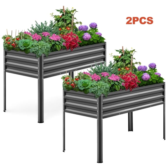 KING BIRD 2PCS 47"×24"×32" Raised Garden Bed with Legs Galvanized Steel Metal Elevated Garden Planter Box for Outdoor Gardening Dark Grey