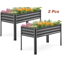 KING BIRD 2PCS 47"×24"×32" Raised Garden Bed with Legs Galvanized Steel Metal Elevated Garden Planter Box for Outdoor Gardening Dark Grey