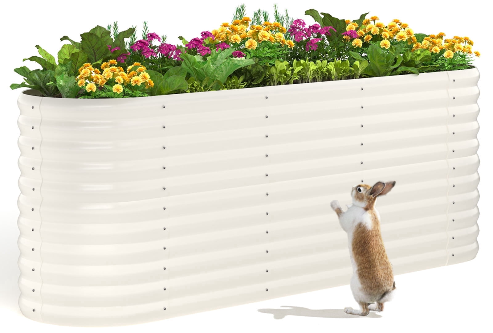 KING BIRD 8x2x3 ft Raised Garden Bed 12 in 1 Galvanized Steel Metal Planter Garden Box Outdoor for Gardening, Vegetables, Flowers, Beige