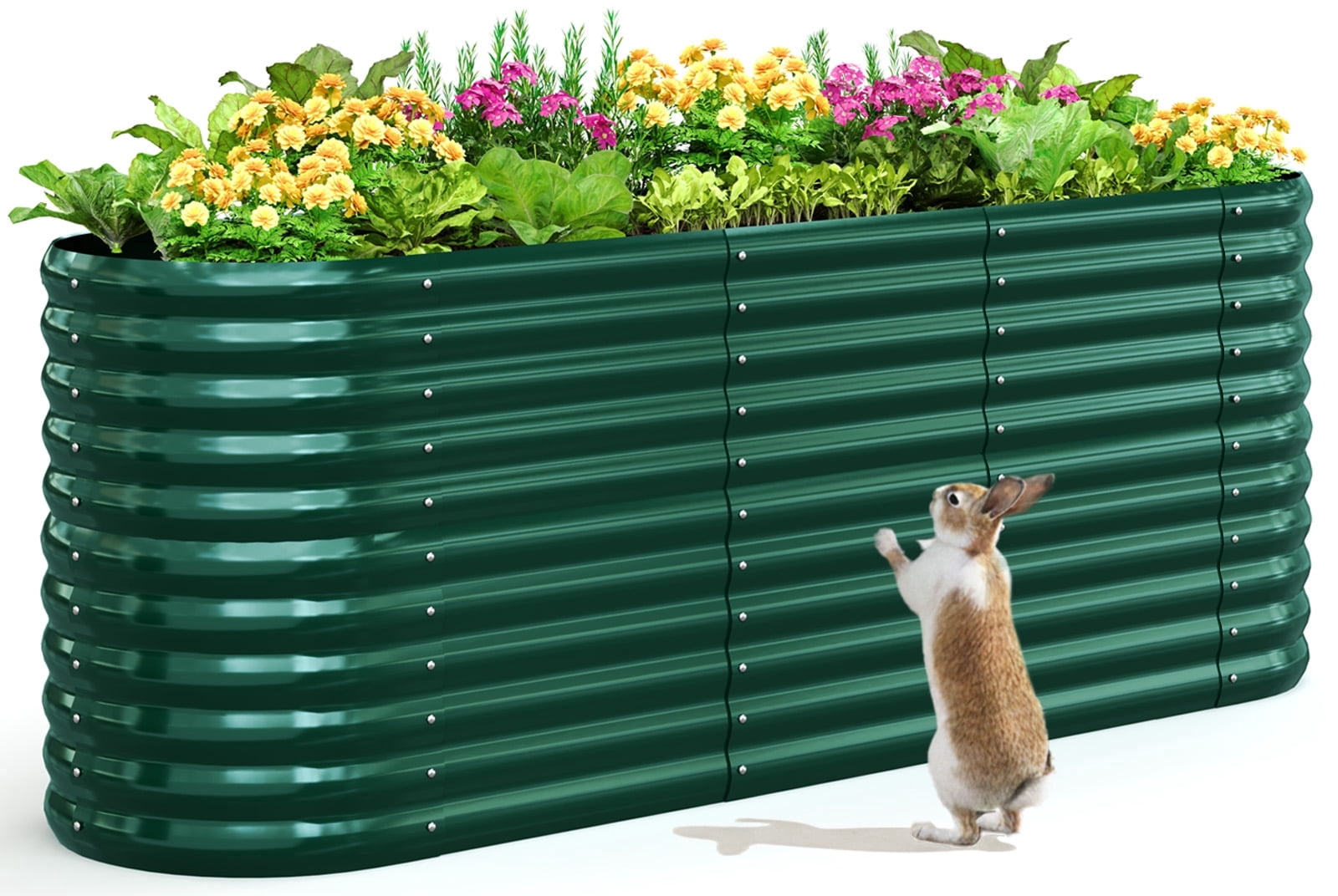 KING BIRD 8x2x3 ft Raised Garden Bed 12 in 1 Galvanized Steel Metal Planter Garden Box Outdoor for Gardening, Vegetables, Flowers, Dark Green