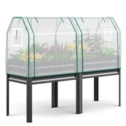 KING BIRD 71"×23"×55" Raised Garden Bed with Greenhouse, Legs Galvanized Steel Metal Elevated Garden Planter Box for Outdoor Gardening Dark Gray