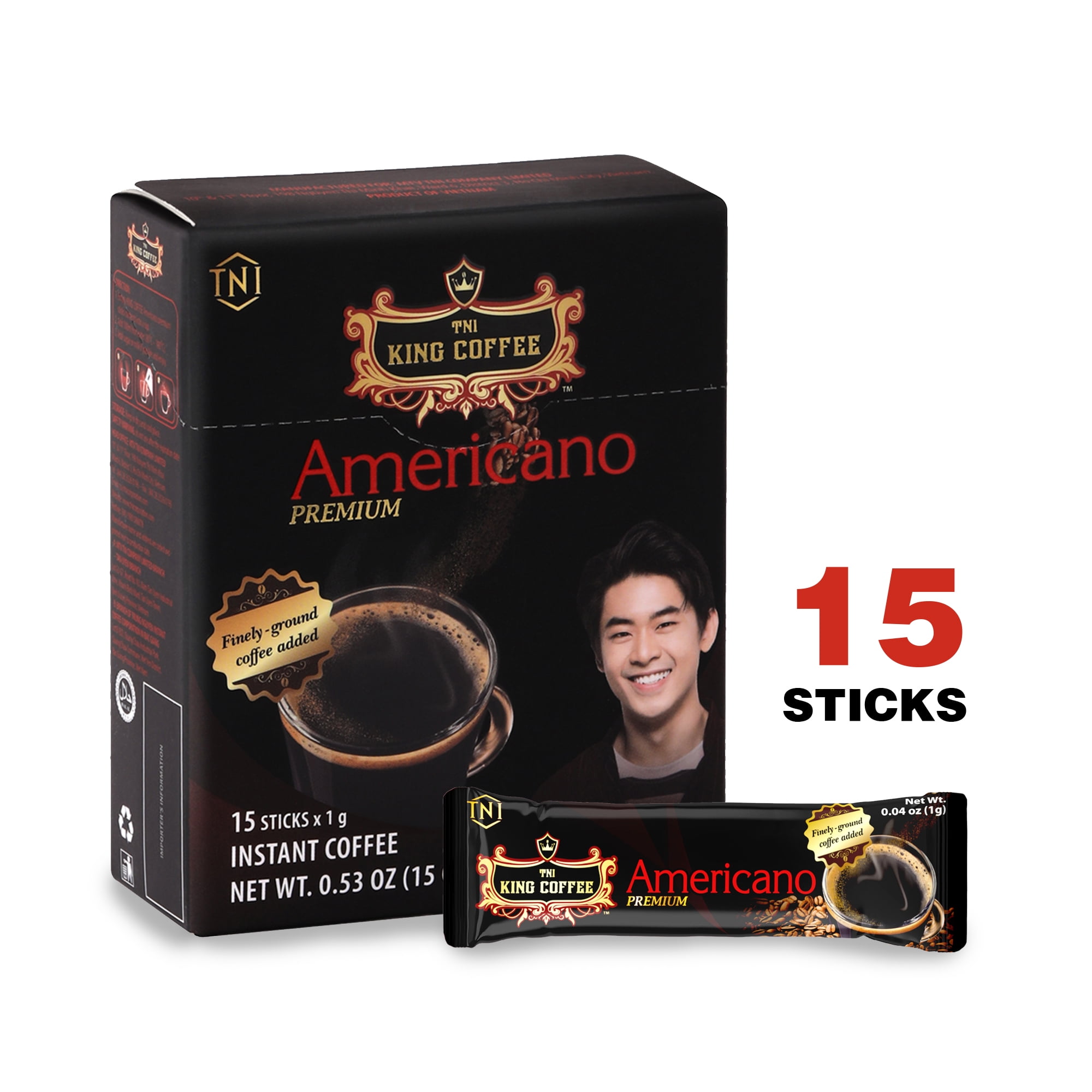 KING COFFEE INSTANT AMERICANO Premium 15 sticks x 1g | Medium-roasted Vietnamese Coffee| Mild acidity | Finely-ground roasted coffee
