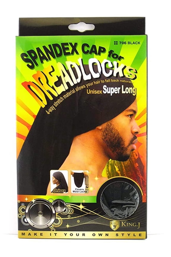 King.J Super Long Unisex Spandex Cap for Dreadlocks (Black)