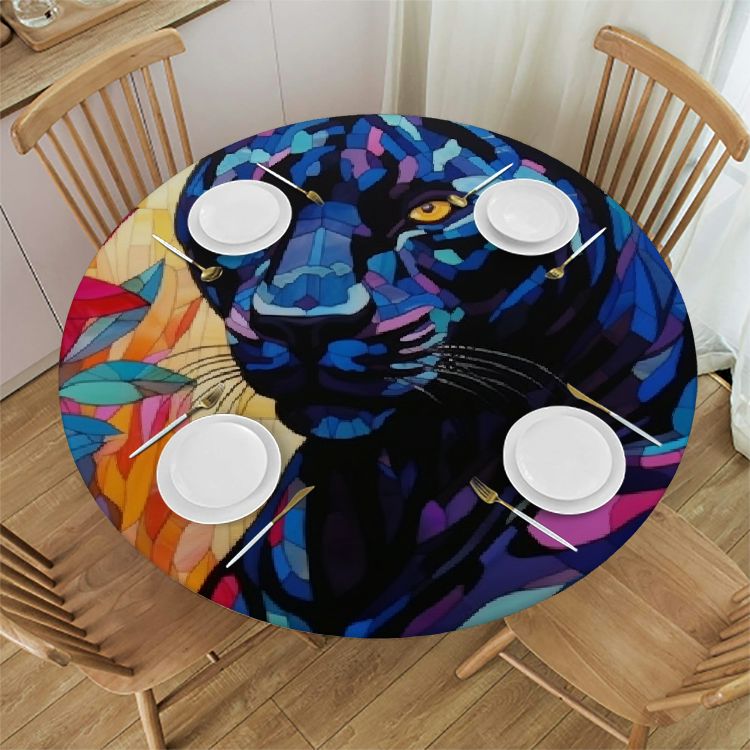 KING Leaves Flowers Round Tablecloth 100 Polyester Fiber Waterproof