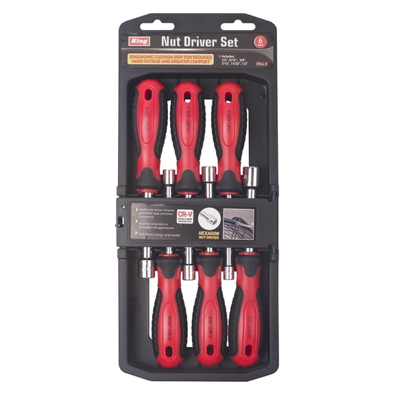 KING Nut Driver Set, 1/4", 5/16", 3/8", 7/16", 11/32", and 1/2" (6-Piece Set)