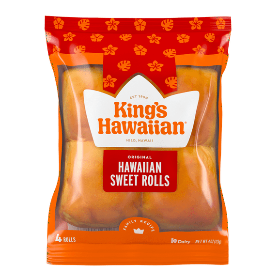 KING'S HAWAIIAN Original Hawaiian Sweet Rolls 4 Count, 4oz, Shelf-Stable (Pack of 3)