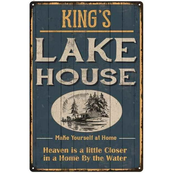 KING'S Lake House Blue Cabin Home Decor 8 x 12 High Gloss Metal 208120038035