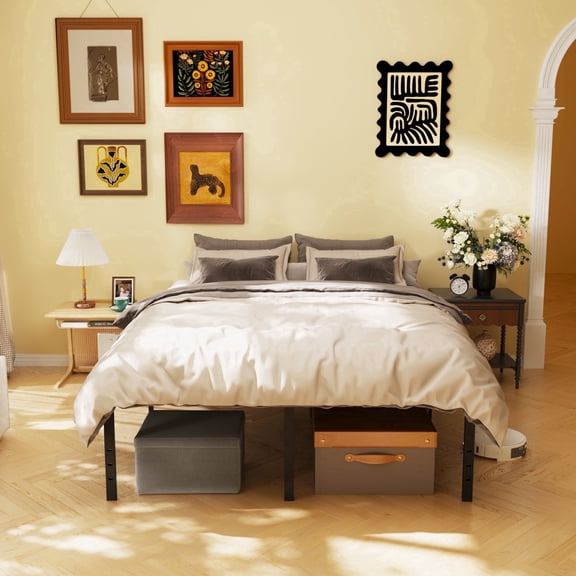 KING Size Bed Frame,18 Inch Metal Bed Frames,Strong Structure,Stable Mattress Foundations,No Box Spring Needed,Noise-Free,Easy Assembly Upgrade Your Bedroom with a Sturdy & Stylish Metal Plat