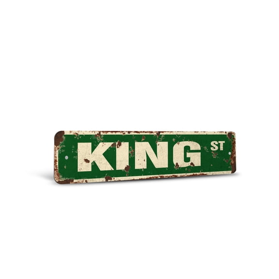 KING Vintage Style Rustic Street Sign – Childrens Name Room Sign Retro Decorative Wall Sign for Home, Bar, Garage, or Outdoor Use | 6" X 24" Plastic Road Sign