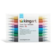 KINGART Twin Tip Brush/Fine Tip Metallic Markers Set - 10 Shimmer Colors for Art & Lettering