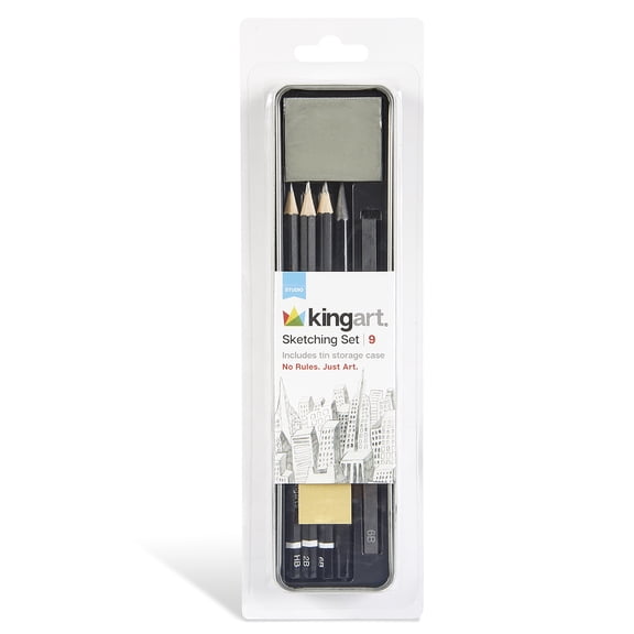 KINGART 9-Piece Sketching & Drawing Travel Set with Graphite Pencils for Artists