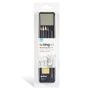 KINGART 9-Piece Sketching & Drawing Travel Set with Graphite Pencils for Artists