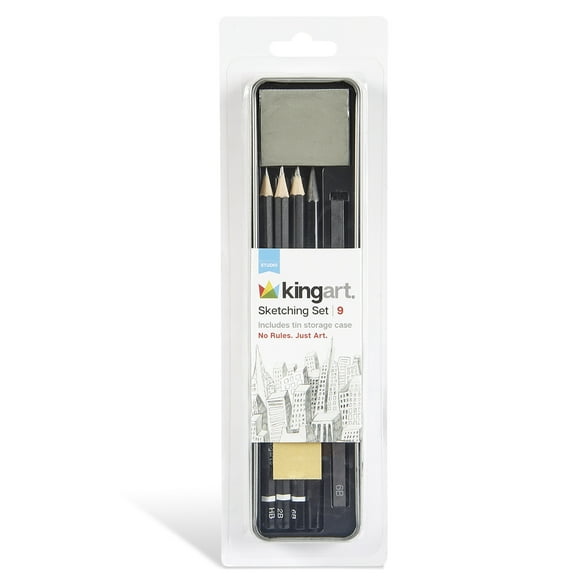KINGART 9-Piece Sketching & Drawing Travel Set with Graphite Pencils for Artists