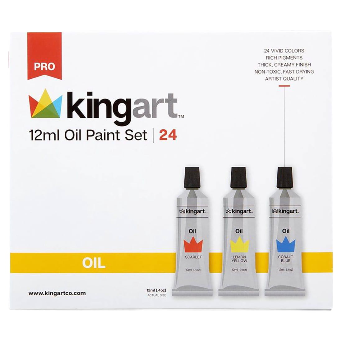 KINGART™ Artist Oil Paint, 12ml (.4oz), Set of 24 Unique Colors