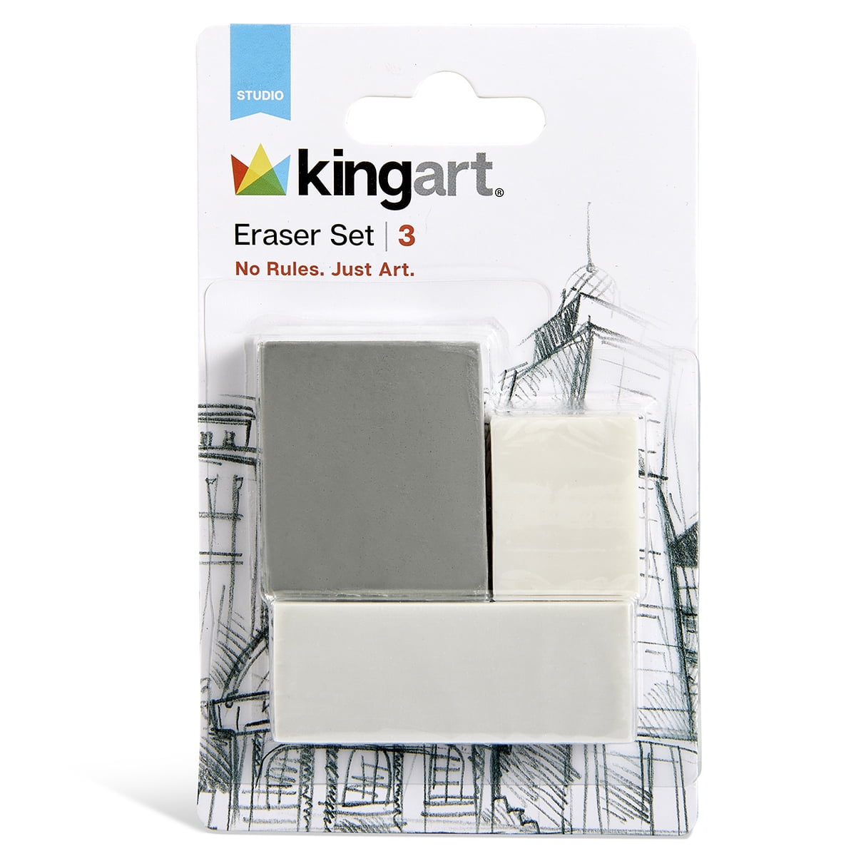 KINGART Assorted Erasers, Set of 3