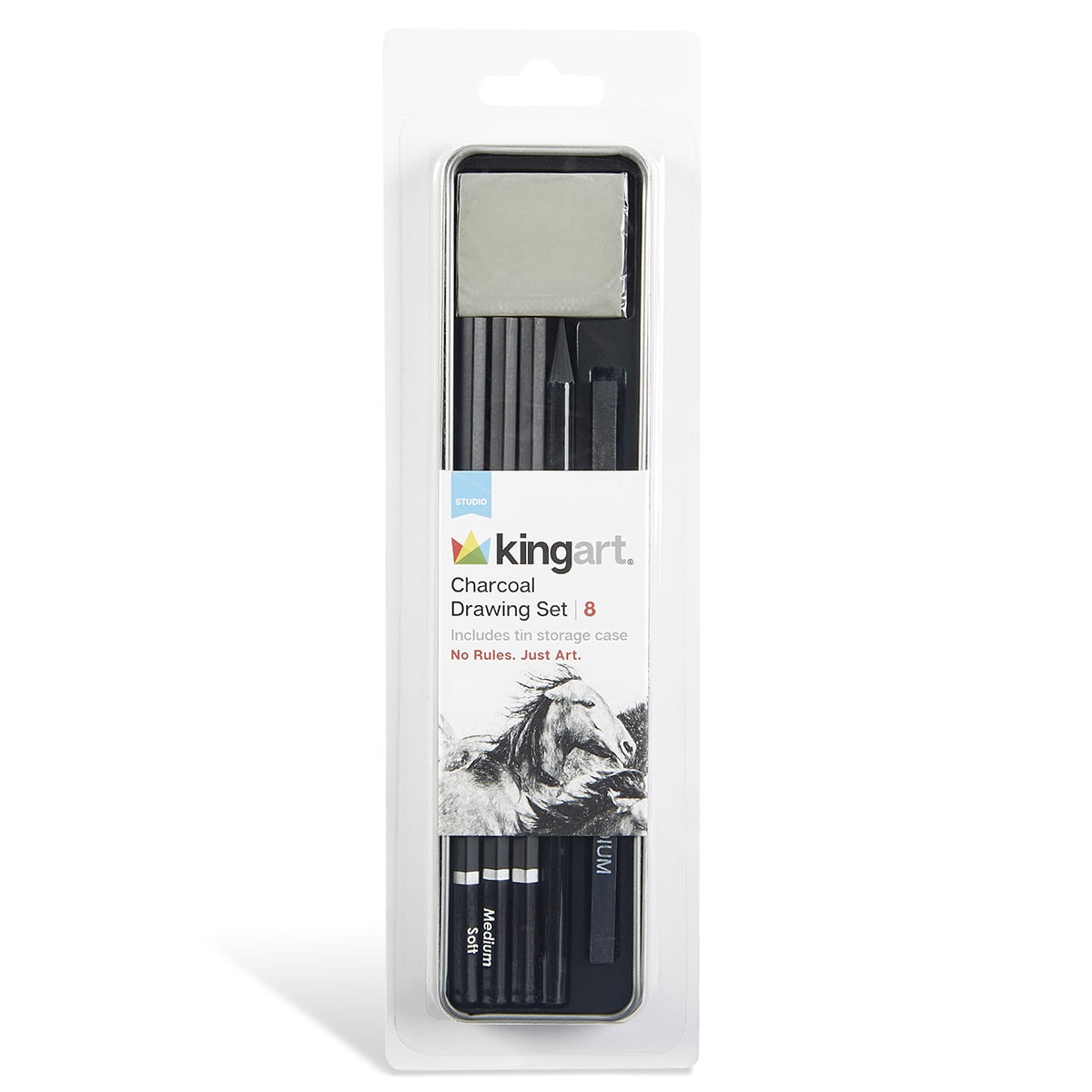 KINGART Charcoal Sketching Travel Tin, Set of 8