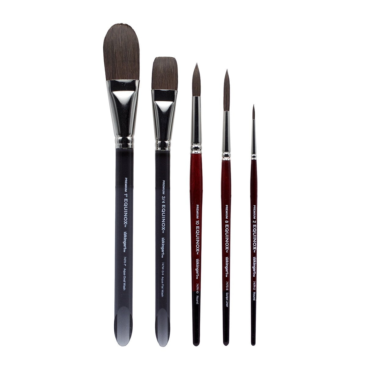 KINGART™ Equinox, Black Kazan Synthetic Squirrel Watercolor Brushes, Set of 5