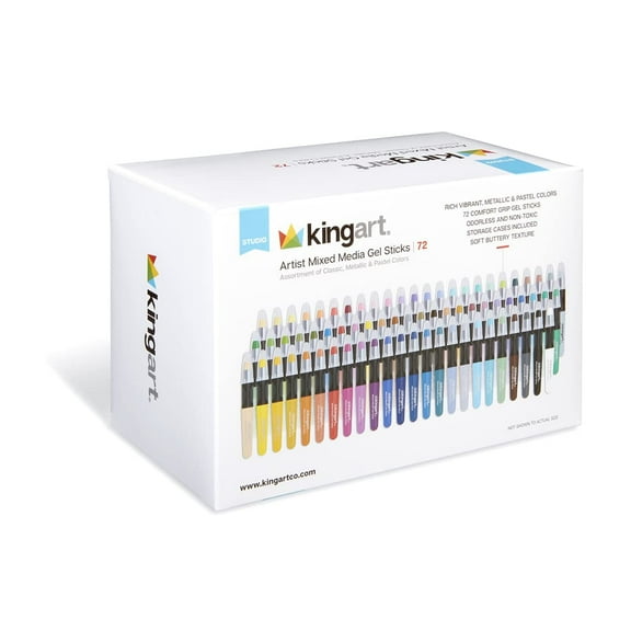 KINGART Gel Stick Artist Crayons 72 Unique Vibrant Colors for Mixed Media, Blending, and Creative Art Projects