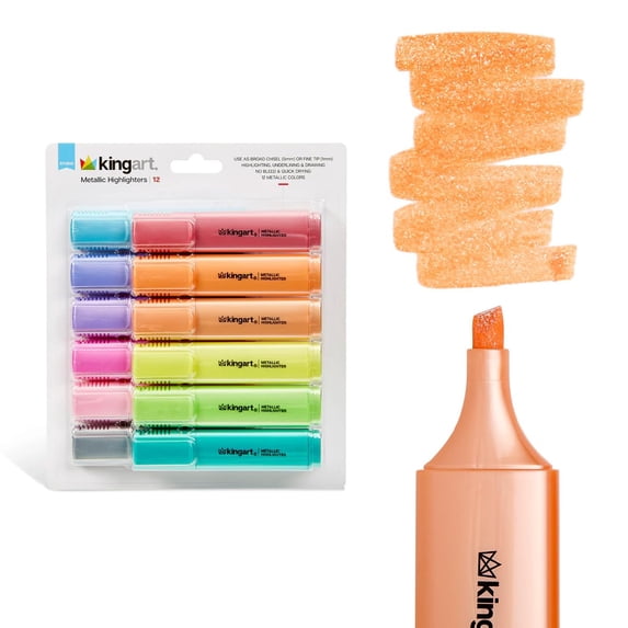 KINGART Highlighters 12 Metallic Colors, Dual-tipped: Chisel and Fine ...