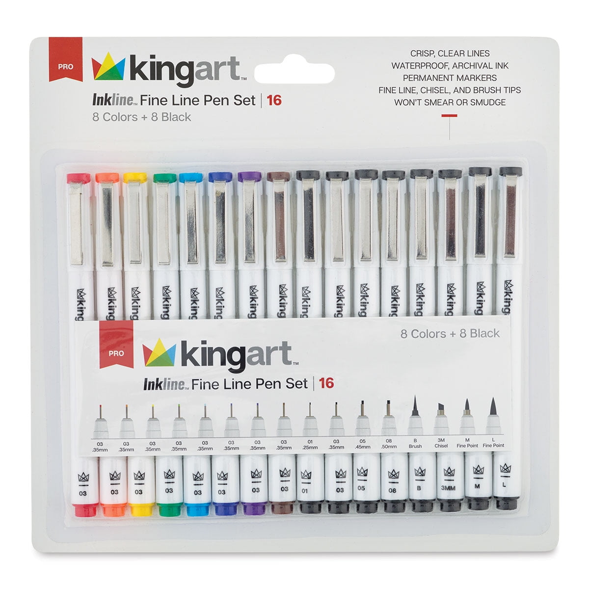 KINGART Inkline Fine Line Art & Graphic Pens, Archival Japanese Ink, Set of 16 Unique Nibs