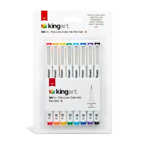 KINGART Inkline Fine Line Art Pens Set  8 Colors, Archival Japanese Ink Drawing Markers, Art Supplies