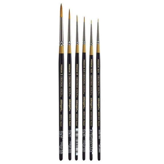 KINGART Original Gold 9000 Round Series Premium Golden Taklon Multimedia Artist Brushes, Set of 6