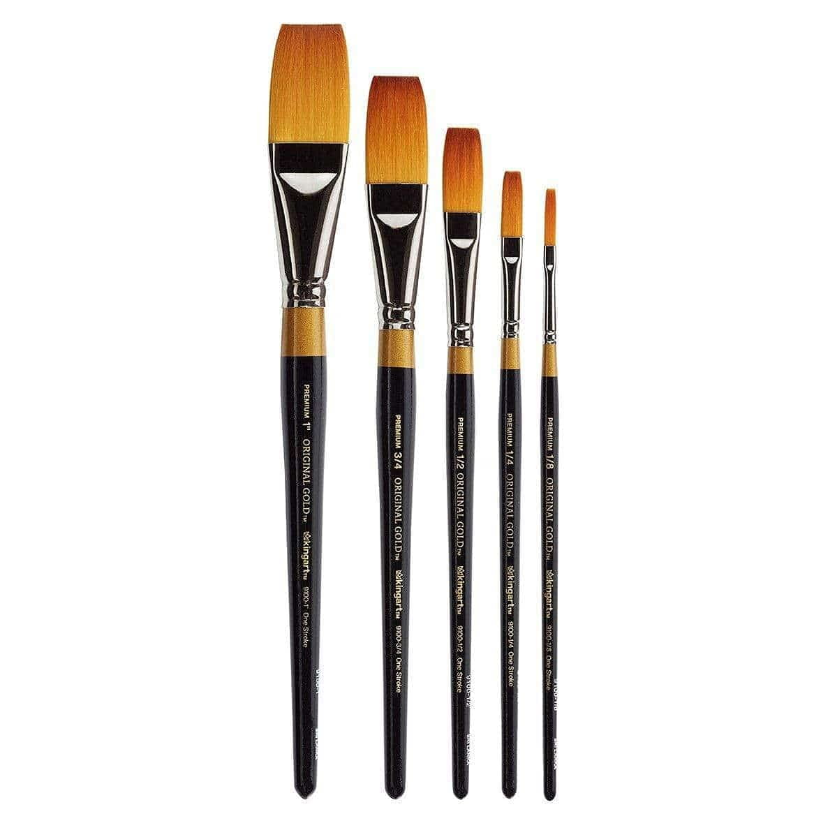 KINGART Original Gold 9100 One Stroke Series Premium Golden Taklon Multimedia Artist Brushes, 5/Set