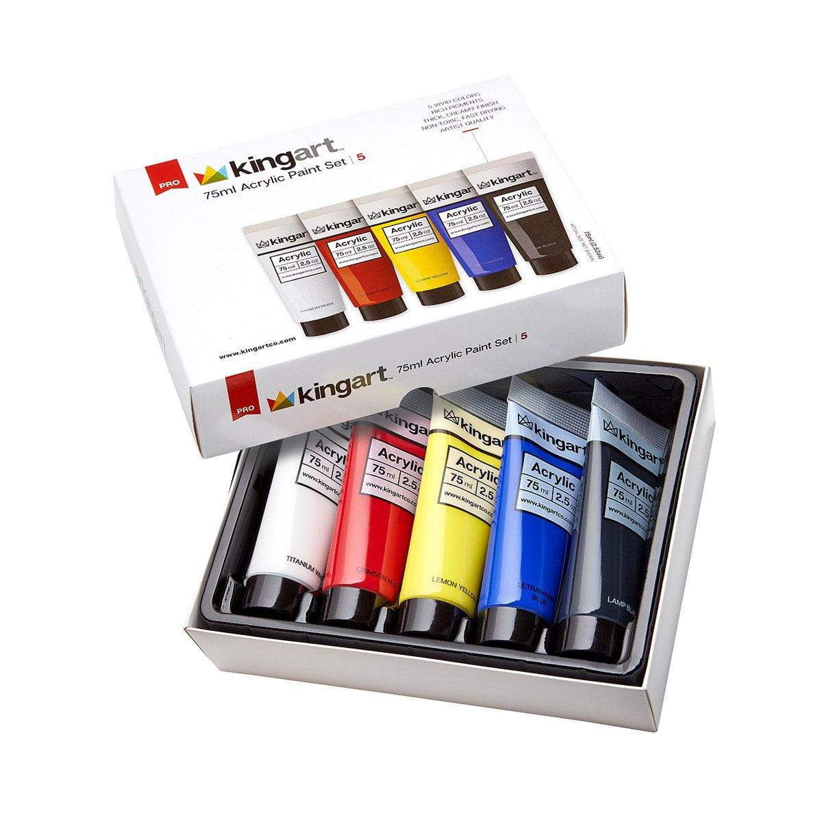 KINGART PRO Artist Acrylic Paint, 75ml (2.54oz), Set of 12 Unique Colors 