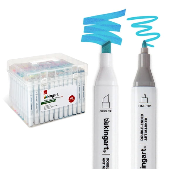 KINGART 424-120 PRO Double-Ended Alcohol Ink Art Markers, 120 COLORS, Fine Poi