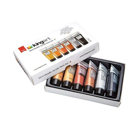 KINGART PRO Metallic Acrylic Paint, 22ml (0.74oz) Set of 6 Rich Pigment, Non Fading Colors