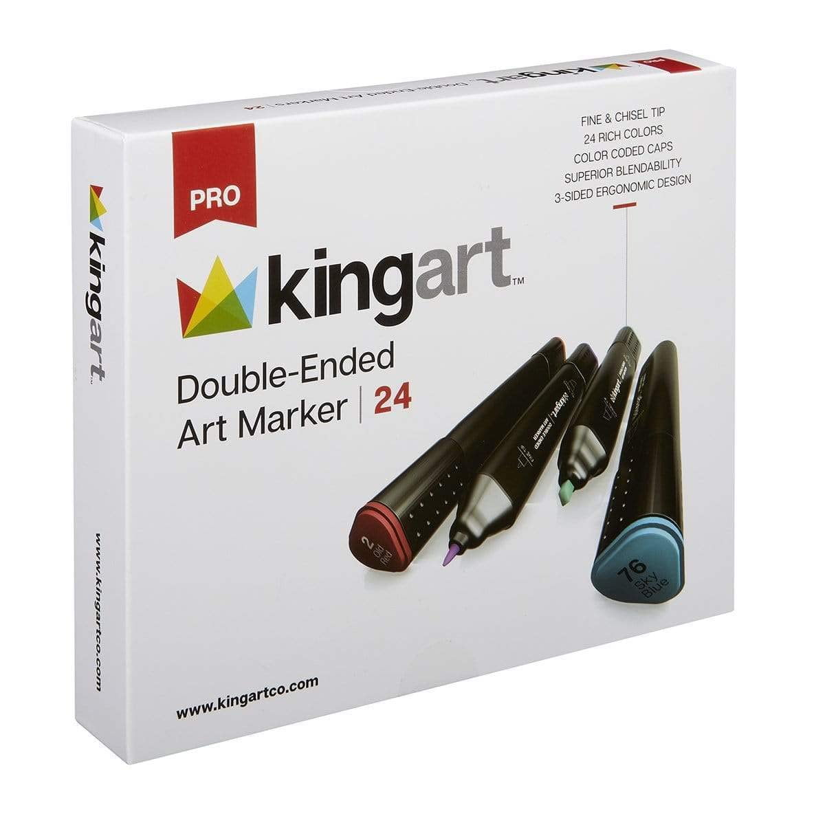 KINGART Pro Artist Sketch, Fine & Chisel Tip, 24 Colors Double Ended Markers, Assorted Piece