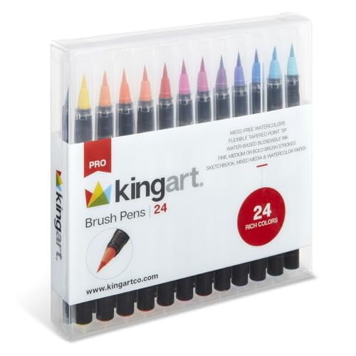 KINGART Pro Brush Pens, 24 Colors for Real Watercolor Painting with