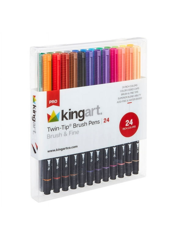 KINGART Pro, Twin-Tip Brush Pen Art Markers, Set of 24 Unique Colors